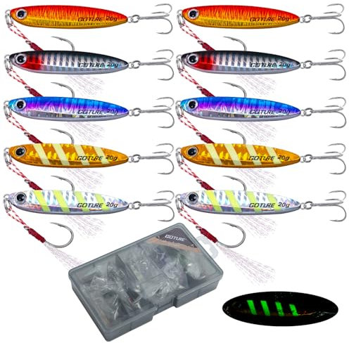 Goture 10 Stück Kunstköder Set, Angelköder Pilker Wobbler Fischlöffel Fischköder Forell für Salzwasser Süßwasserforellen Lachs, Forelle, Köder mit Drillingshaken 20g