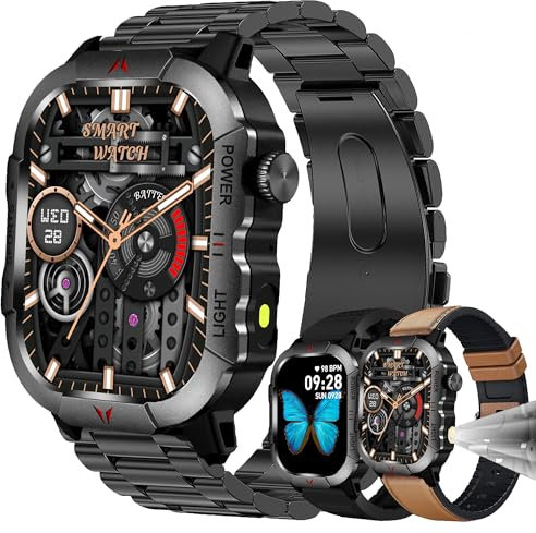 Smartwatch Herren mit Telefonfunktion, 2,01” AMOLED 5ATM Wasserdichte Fitnessuhr mit Schrittzähler Herzfrequenz Schlafmonitor, SpO2, 123 Sportmodi, Sportuhr Aktivitätstracker für Android iOS (Braun)