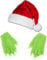 YUNHENTONG Grinch Handschuhe Kostüm Weihnachtsmütze Grinch Accessoires Grün Handschuhen Plüsch Nikolausmütze Lustige Weihnachtsrequisiten, Weihnachten Monster Outfit, Cosplay, Bühnenauftritte