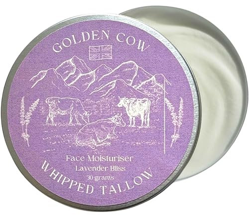 Beef Tallow Whipped Balm – Grass Fed Beef Tallow Face Cream & Moisturiser - Lavender Scented 60g Golden Cow Hydrating Whipped Balm for Dry Skin - Natural Skin care for Face & Body by Forticare