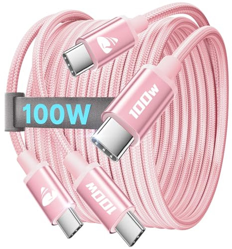 USB C Kabel 100W, USB C auf USB C Kabel [2Stück 2M+2M] Schnellladekabel USB C auf USB C 5A PD 4.0 USB C Ladekabel für iPhone 16 Pro Max, iPhone 15, Samsung S24 S23 S22, iPad Pro, MacBook Pro/Air, Rosa