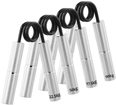 QWORK® Set of 4 Aluminum Grip Trainer for Strength Training - Resistance 100/150/200/250 lbs (22.5-90kg), Non-slip Grip Strengthener for Hand, Wrist, Finger, and Forearm Exercise
