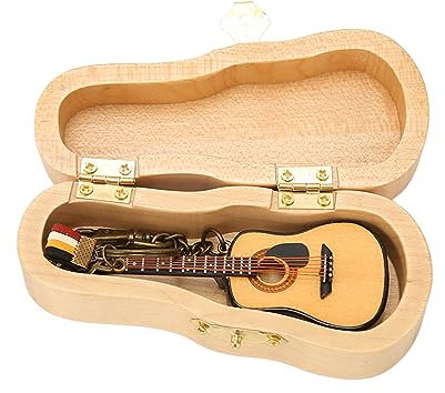 Porte-clés Modèle de Guitare-Guitare en Bois Ature Bois pour Maison de Poupée, Table, étagère, Filet-jouet de Guitare et d'instrument de Musique