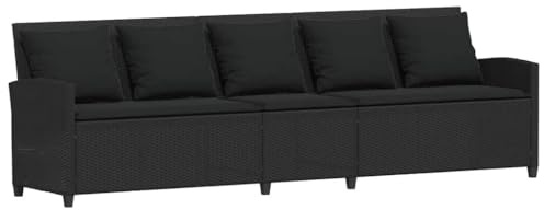 vidaXL Gartensofa 5-Sitzer mit Kissen Schwarz Poly Rattan