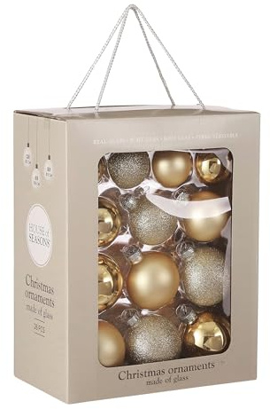Mica Decorations Weihnachtsbaumkugeln-Set - 26 Stück - Ø7 cm - Champagne