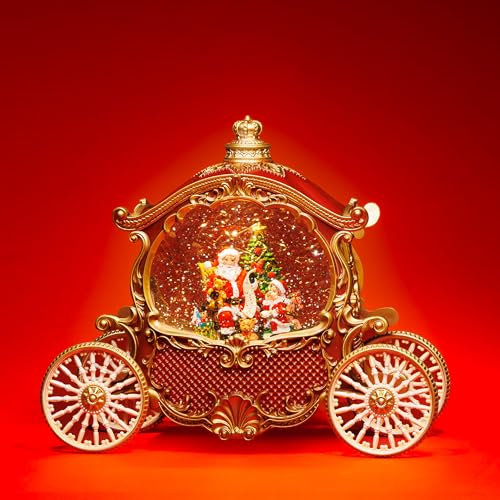 SIKORA WL04 LED Schneelaterne Wasserlaterne Kutsche rot Gold mit aufwirbelnden Flocken und Musik