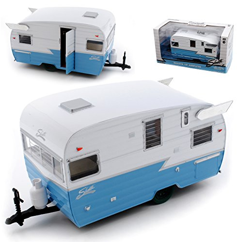 Generisch Anhänger Wohnwagen Shasta 15 Airflyte Blau Weiss 1/24 Greenlight Modell Auto