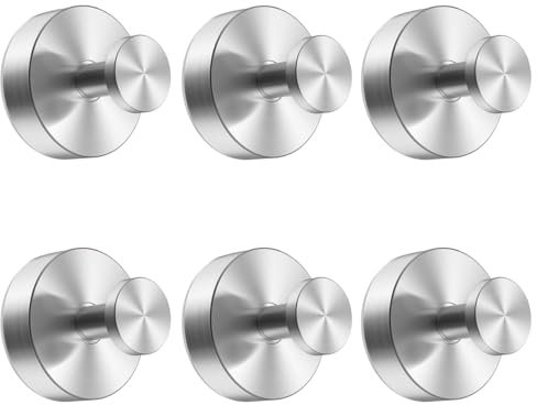 Siblaies 6 Stück Saugnapfhaken Saugnapf Haken Vakuum Saughaken Wiederablösbar Ohne Bohren Saughaken Handtuchhaken Wandhaken Edelstahl für Küche Badezimmer Glatte Fenster Wand Glas(Silber)