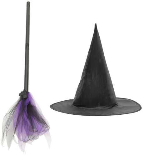 Milisten 1Set Scopa e Cappello Da Strega Per Halloween Costumi e Accessori Per Feste Tema Decorazioni Halloween Con Scopa Smontabile e Cappello