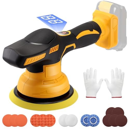 HuuppHip Cordless Car Buffer Polisher for 18/21V Battery, 4500 RPM, 17-Piece Car Polishing Kit Included,Car Detailing/Polishing/Waxing Buffers and Polishers Kit (No Battery)