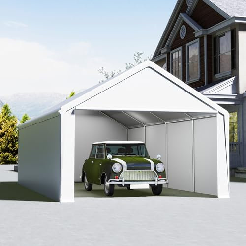 UISEBRT Garage de tente, 4 x 8 m, abri de voiture, tente de garage et de rangement, avec bâche en polyéthylène robuste, cadre en acier, renforcement du toit et du sol, résistant aux intempéries, pour