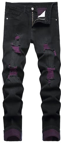 Herren Slim Fit Stretch Jeans Zerrissene Röhrenjeans für Männer, Distressed Destroyed Regular Straight Leg Fashion Comfort Flex Waist Jeanshose, Teenager Lässige Mode Skinny Designer Denim Hose