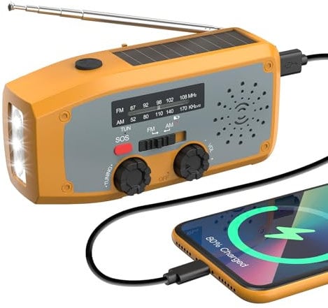 Radio Solar de Emergencia, DOLUCKY Radio a Pilas LED, Alarma SOS, Am/FM, con batería de 2000 mAh, para Carga de Emergencia de Smartphone