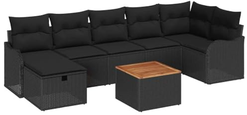 vidaXL Garten-Sofa-Set mit Kissen 8 pcs Schwarz Poly Rattan, Garten und Terrasse, Modulares Outdoor-Sitzset, wetterfest, verstellbares Sofa, Möbel für die Terrasse