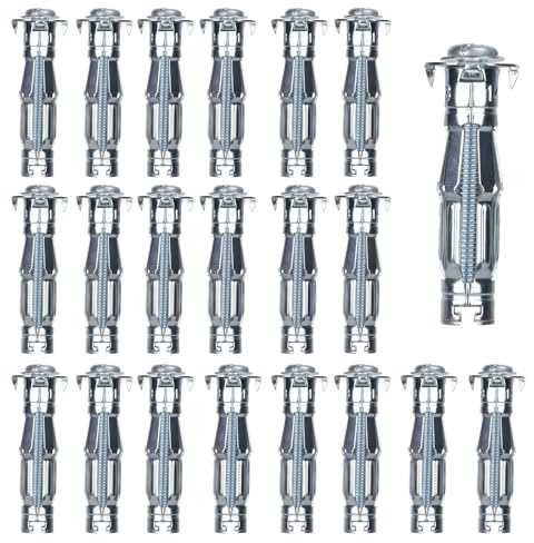 20 Stück Hohlraumdübel Metall M6 x 52 mm, Verzinkt Spreizdübel mit Schraube, Hohlraumdübel, Rigipsdübel, Metalldübel, Hohlwanddübel für Gipskartonplatten, Rigips, Holzplatten, Hohlziegel