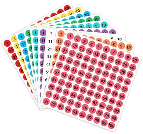 18 Sheets Small Self Adhesive Number Stickers, 1 to 100 Sticky Round Number Labels for Sorting, Organizing, Storage Boxes, Lockers, Office&School Supplies,10 mm