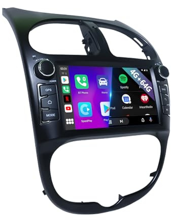 Ichuangxin Autoradio pour Peugeot 206 206CC Citroen C2 (2002-2010) Fil Carplay/Android Auto, 4G+64G Android 13 7'' HD Écran Tactile Autoradio Stéréo AM/RDS/FM Bluetooth SWC GPS WIFI+Caméra arrière Mic