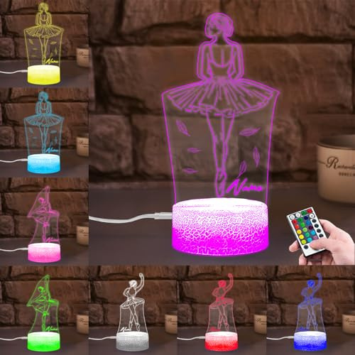 Benutzerdefinierter Name Ballett Nacht Licht Geschenk für Ballerina Frauen, personalisierte 16 Farben LED Licht Up 3D Illusion Ballett Lampe Raum Dekor Zubehör Weihnachten Geburtstagsgeschenke
