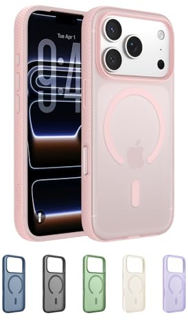 Belkin SheerForce Grip MagSafe Compatible iPhone 17 Pro Case with Slim Design & Anti-Slip Side Lines - Magnetic, Transparent, & Shockproof Protective iPhone Case - Pink