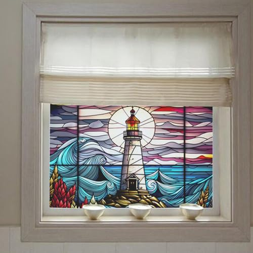 Fensterfolie Leuchtturm Blau Rot Milchglasfolie Bad Sichtschutzfolie Fenster Milchglasfolie Fensterfolie Blickdicht Von Aussen Milchglasfolie Selbstklebend Fenster Innen Fensterfolien 45x90cm/3 Pcs