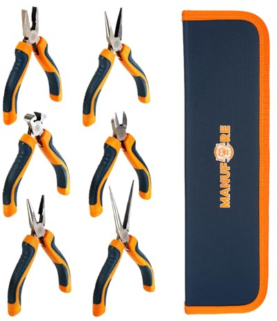 MANUFORE Set mit 6 Prazisionszangen (10-15 cm) für Schmuck, Elektronik und Heimwerken, inkl.Aufbewahrungstasche