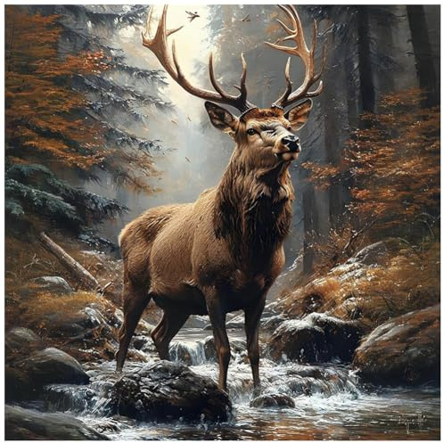 DIADAY Deer Diamond Painting Kit for Adults, Animal Diamond Art 30x30cm | 5D Stag Diamond Art Kits, DIY Crystal Gem Art, Paint by Diamond, Round Full Drill, Craft Home Wall Decor Gift, Beginner
