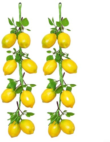Künstliche Zitronenschnur, Dekoration, 52 cm, PU-Simulation, Obstgirlande mit je 8 Zitronen, für Garten, Wand, Zuhause, Innen- und Außenbereich, Restaurant, Hotel, Fotografie-Requisiten, 2 Stück