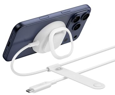 Belkin UltraCharge Magnetic Charger with Qi2 25W, Fast Wireless Charging Pad, MagSafe Compatible with Passive Cooling Technology, Kickstand for iPhone 17 Series, Pixelsnap, AirPods Pro - White