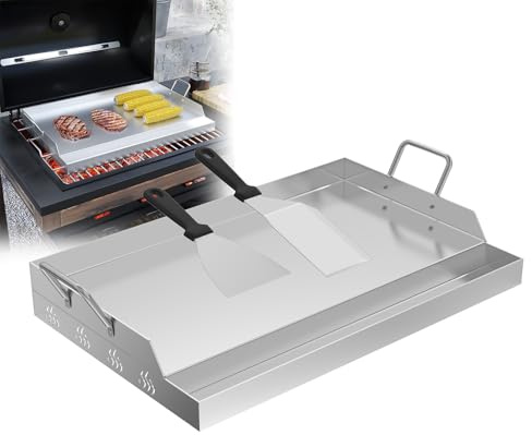 LILIIN 51x32cm Grillplatte Edelstahl Plancha BBQ Platte mit Inbegriffen Grillspachtel, Grill Platte für Gas- & Kohlegrill - auslaufsichere Ecken für sauberen Grill, mit Griffe
