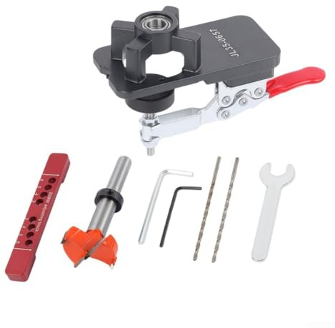 Besttoolifes Kit de plantilla de bisagra oculta de 35 mm para puertas de gabinete, guía de taladro de agujero de bisagra con medidor de profundidad ajustable y 5 mm para localizador de distancia de