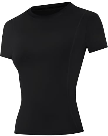 Runhit Kompressionsshirt Damen Kurzarm, Sportshirt mit Klassischem Schulter-Schnitt, Atmungsaktives Funktionsshirt Schnell trocknend, Sport T-Shirt für Fitness Gym Laufen Yoga