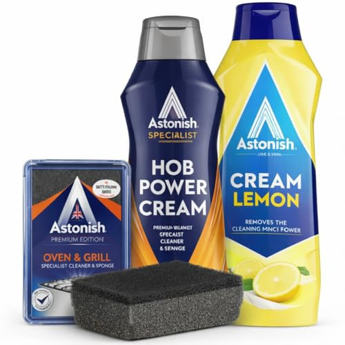 Astonish Kitchen Cleaning Set 3 Piece – Oven & Grill Cleaner Paste, Hob Cream Cleaner, Lemon Cream Multi Surface Cleaner