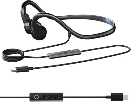 Massinans Wired Bone Conduction Headphones, Open Ear Sports Bone Conduction Earbuds with Type C Adapter Cable for Sports Workouts