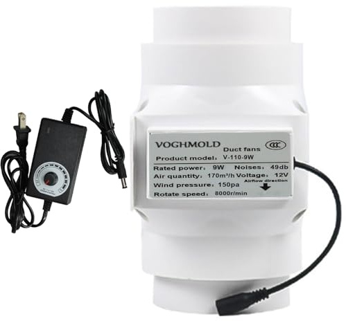 9W 12V 4 Inline Duct Fan 100 CFM Air Circulation Booster Electronic Variable Vent Intake Fume Extractor Fan for Hydroponics Shoe Cabinets, with Speed Controller Set