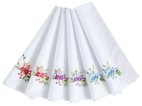 RDS HANKYTEX Damen 100% Baumwolle Taschentuch, Stickerei Taschentücher Pack von 6 (Stil 1)