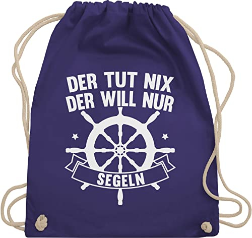 Turnbeutel Rucksack - Sprüche Statement mit Spruch - Der tut nix der will nur segeln - Unisize - Lila - spruch. maritim beuteltasche sportbeutel+spruch spruche geschenk kinderturnbeutel