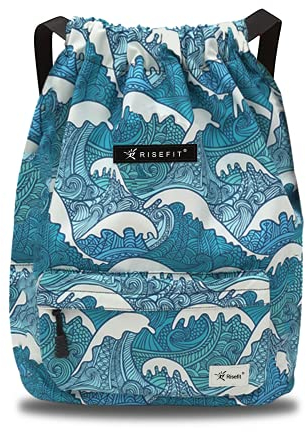 Risefit Wasserdichter Kordelzug-Rucksack, Turnbeutel, Sportrucksack für Damen und Mädchen, 03-Wave, As Description