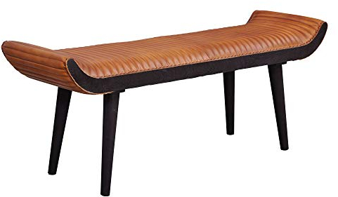 FineBuy Sitzbank Echtleder/Massivholz Bank Braun 125x51x38 cm Modern, Design Polsterbank Flur, Lederbank Bettbank 2 Personen, Flurbank Modern
