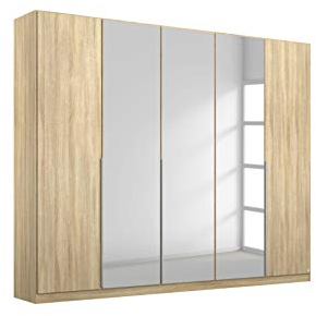 Rauch Möbel Alabama Schrank Kleiderschrank Drehtürenschrank Eiche Sonoma mit Spiegel, Holz, 5-türig inklusive Zubehörpaket Classic 3 Kleiderstangen, 6 Einlegeböden BxHxT 226x210x54 cm