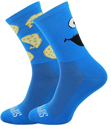 SUPPORT Herren Radsocken atmungsaktive Technologie rutschfeste Faser Unisex lustige Muster Radfahrer Zubehör für Wandern Laufen Klettern Radfahren Essentials, Someone Blue, Größe 42-44 EU