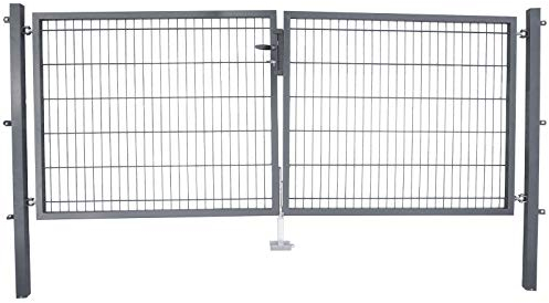 HORI Gartentor Einzel/Doppel-Flügeltor für Doppelstabmattenzaun – Komplettset inkl. Beschlagset, Zylinder & Schlüssel – verzinkt & pulverbeschichtet Farbe: Anthrazit I Größe: 1800 x 3000 mm (H x B)