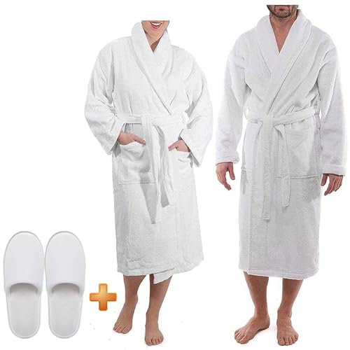 Westlane Linens 100% Egyptian Cotton Terry Toweling Bathrobe with complimentary Slippers, Hotel & Spa Quality Unisex Dressing Gown Bath Robes for Men & Women