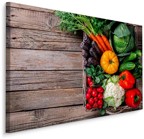 Muralo Leinwandbilder 90x60 Essen Gemüse Paprikas Leinwand Wandbild Kunstdruck Tomaten Karotten Radieschen Gurken Schlafzimmer Wohnzimmer Wanddekoration Design XXL 776 Br. 90 cm x Hö. 60 cm