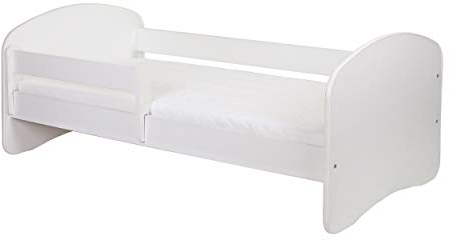 CLAMARO 'Schlummerland' Kinderbett 80x180 (bis 150kg belastbar) mit Motiv, Rausfallschutz, Kantenschutz, Matratze und Lattenrost | Jugendbett Weiß | Motiv: 00 Ohne Aufkleber
