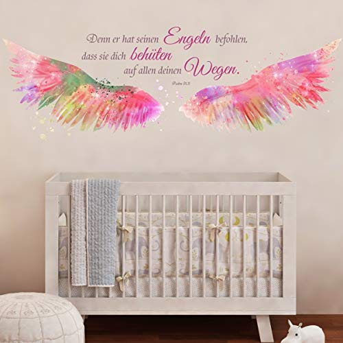 tjapalo® v123 Wandtattoo Psalm 91 Denn Er hat seinen Engeln befohlen christliches Wandtattoo Mädchen Kinderzimmer, Größe: B110xH36cm