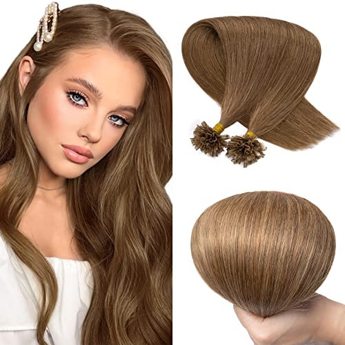 16 inches SEGO Pre Bonded Hair Extensions Real Remy Human Hair [0.5g*100 Strands] #6 Light Brown Keratin Nail U Tip Invisible Straight (50g)