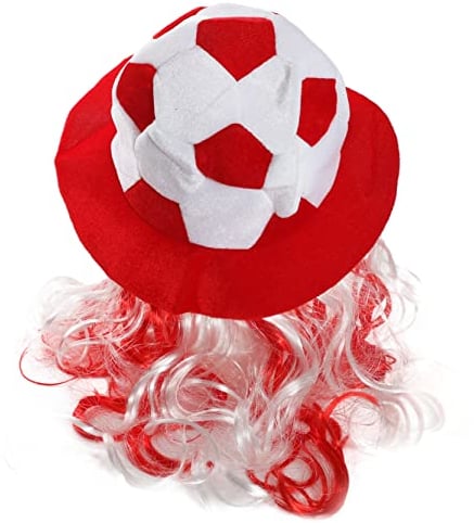 I LOVE FANCY DRESS Adults Football Hat - Pack of 1 - Red & White Football Hat with Attached Red & White Hair - Adults Sports Supporters Euros 2024 Accessory