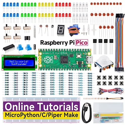 SUNFOUNDER Raspberry Pi Pico Ultimate Starter Kit mit detaillierten Online-Tutorials, über 320 Artikeln, 113 Projekten, MicroPython, Piper Make und C/C++ (kompatibel mit Arduino IDE)
