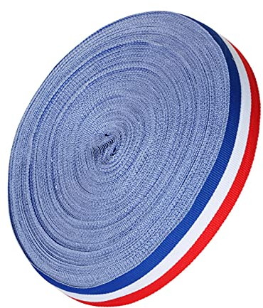 GANGYUAN Ruban décoratif en nylon tricolore - 10 m x 25 mm - Rouge - Blanc - Bleu - Pour arts et travaux manuels et autres célébrations nationales
