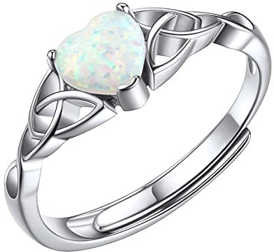 925 Sterling Silver Opal Ring for Women Celtic Knot Ring Adjustable October Birthstone Jewelry
